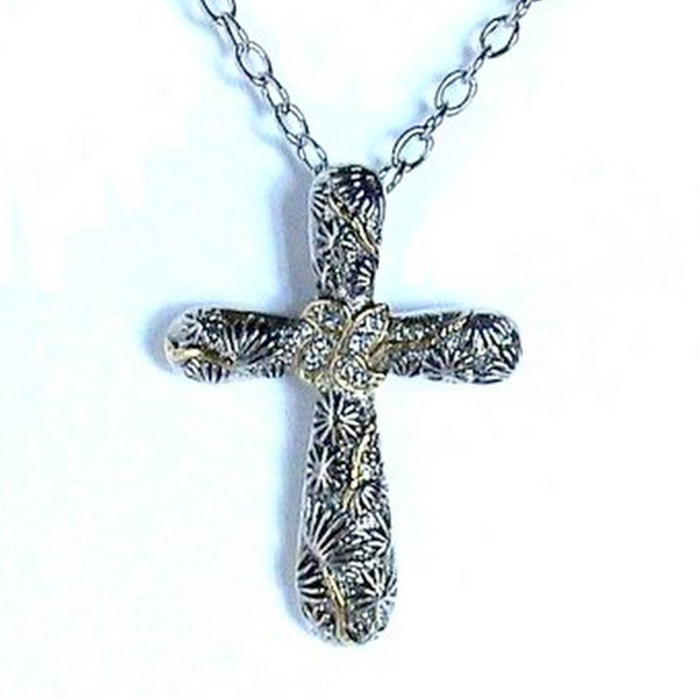 Two Tone Design Cross Necklace - New w/Tags